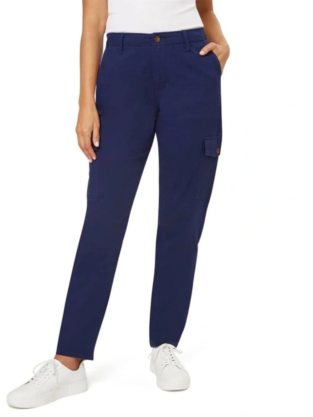 NWT Lands' End Mid Rise Slim Cargo Chino Pants Navy Stretch Size 16